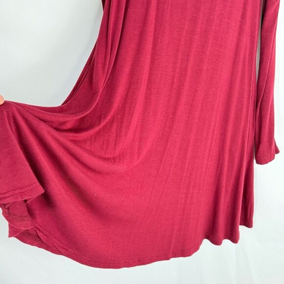 Women Red Cold Shoulder A-Line Shirt Dress Red Large With pockets - Picture 7 of 15